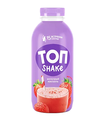 Коктейль молочный "ТОП ШЕЙК" 2,0 % со вкусом клубники ПЭТ 450г 1/6